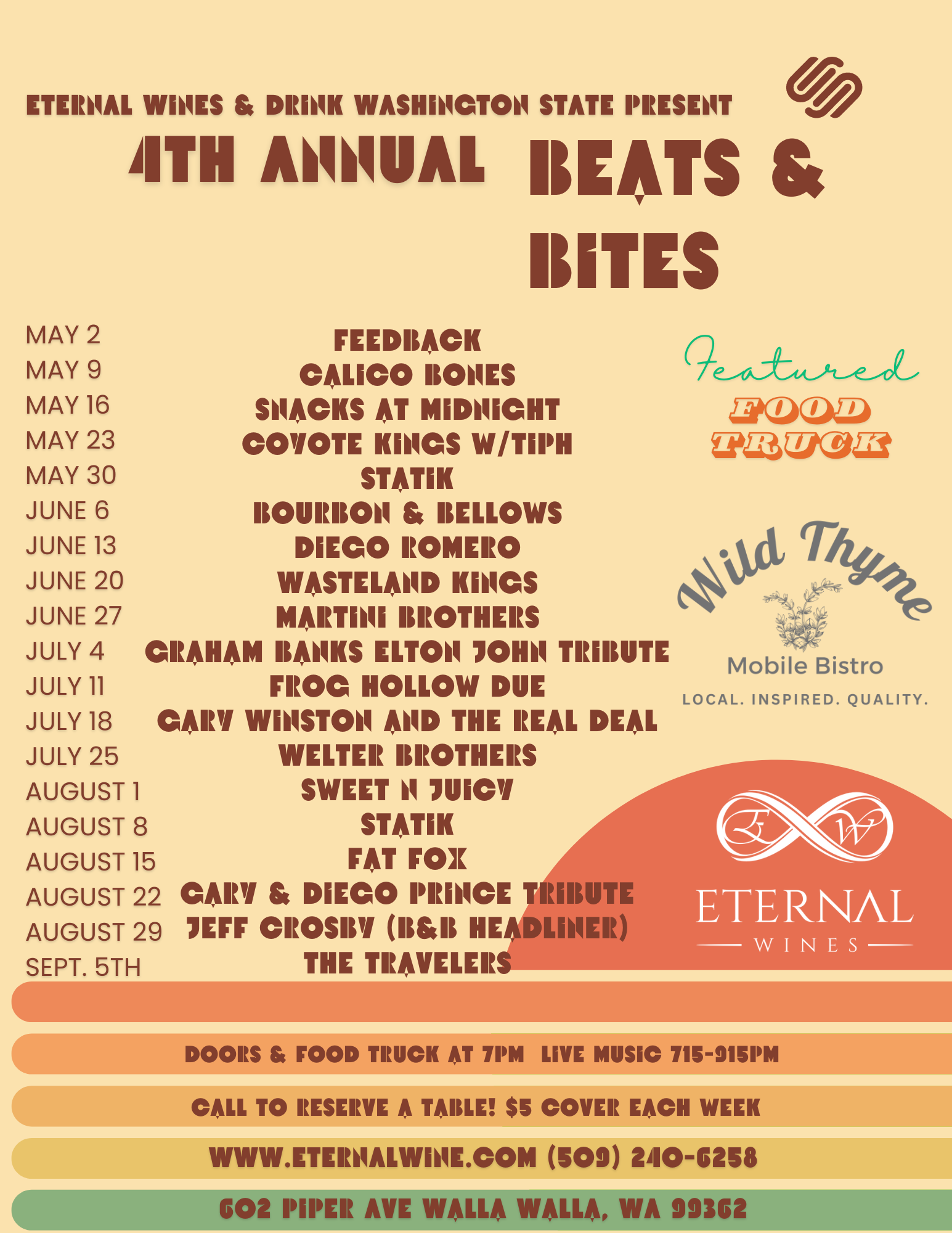 Beats & Bites Music series in Walla Walla, WA at Eternal & Drink Washington State winery